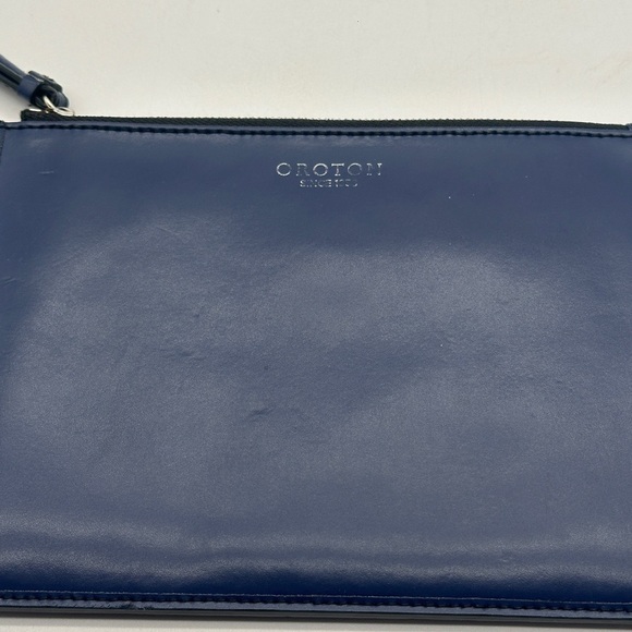 Blue Leather Oroton Zip Pouch with Wrist Strap - Picture 2 of 8
